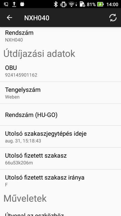 Útdíjazási adatok Útdíjazási adatok